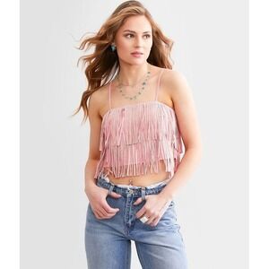 Nylon Apparel Women's Rhinestone Fringe Pink Tank Top Size Small
